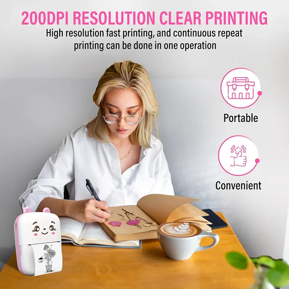 Mini Thermal Pocket Printer – Cute Cartoon Design - Martly
